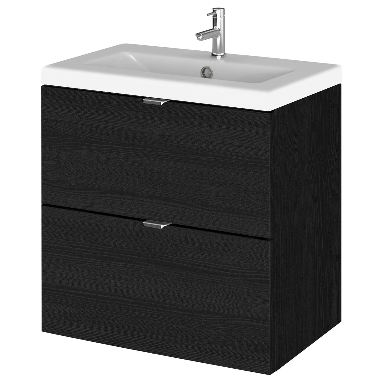 500 2-Drawer Wall Hung Unit & Basin - Black Woodgrain