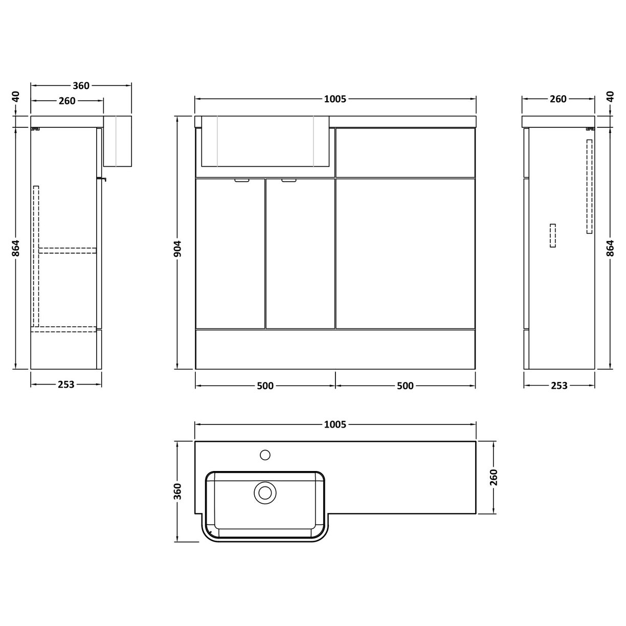1000 Semi Recess Combi Vanity & Wc Lh - Black Woodgrain