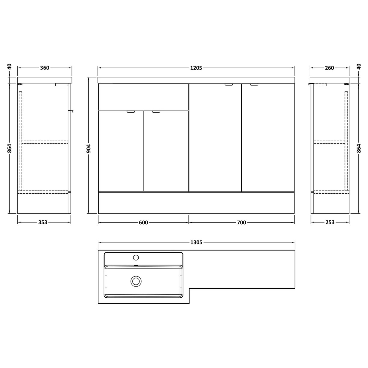 1200Mm Combination - Fd Option 2 - Lh - Gloss Grey