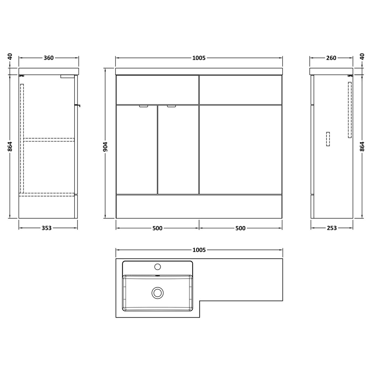 1000Mm Combination - Fd - Lh - Gloss Grey