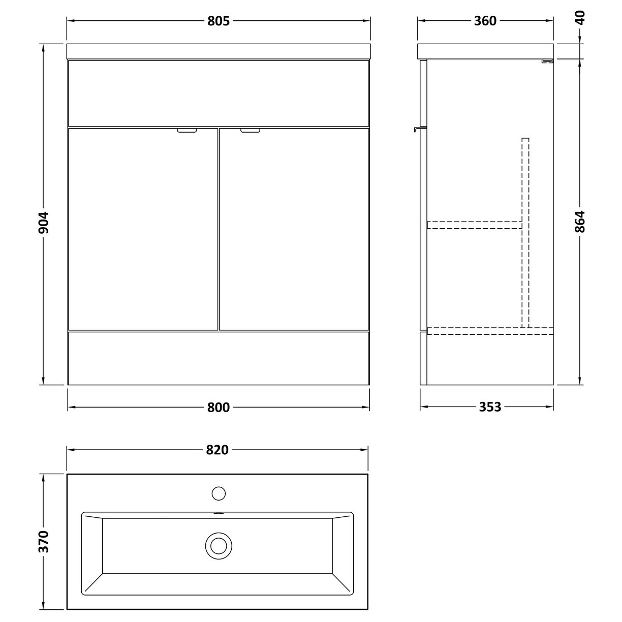 800Mm Fd Vanity Unit & Basin - Gloss Grey