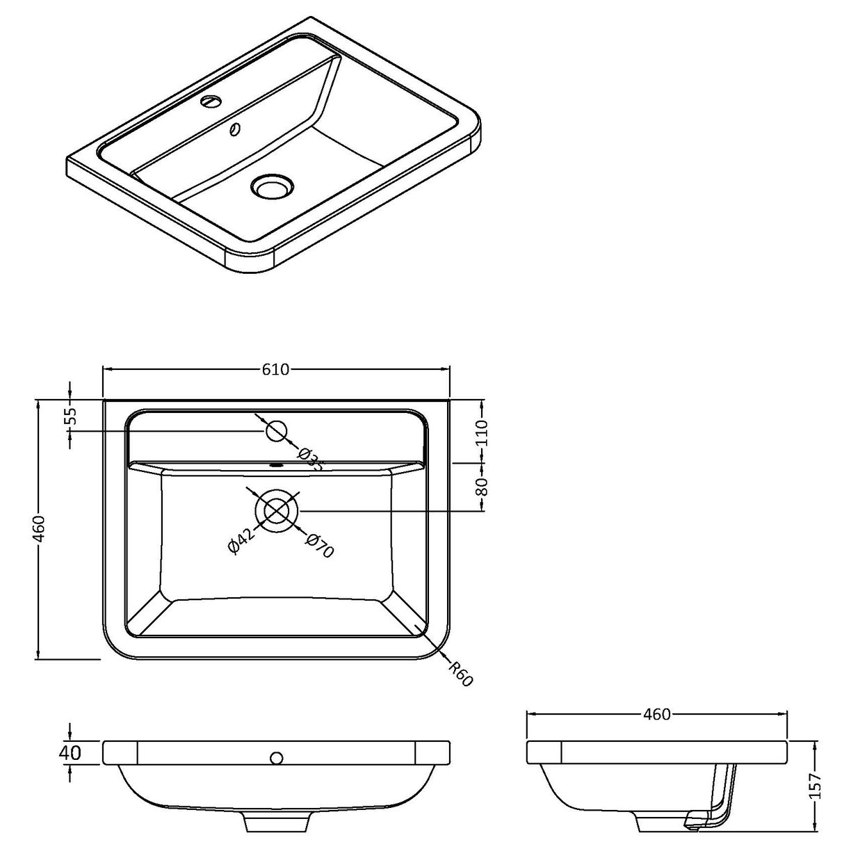 Parade Ceramic Basin 600x450