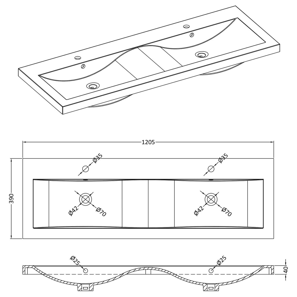 1200mm Double Basin 1Th - White