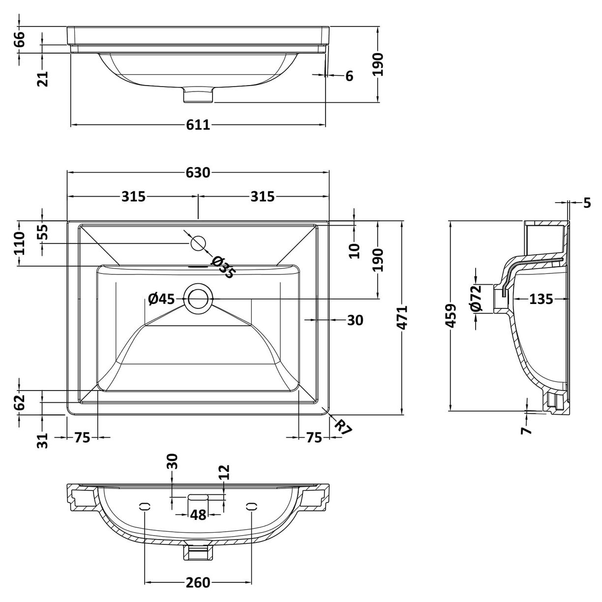 600mm Classic Basin 1TH - White