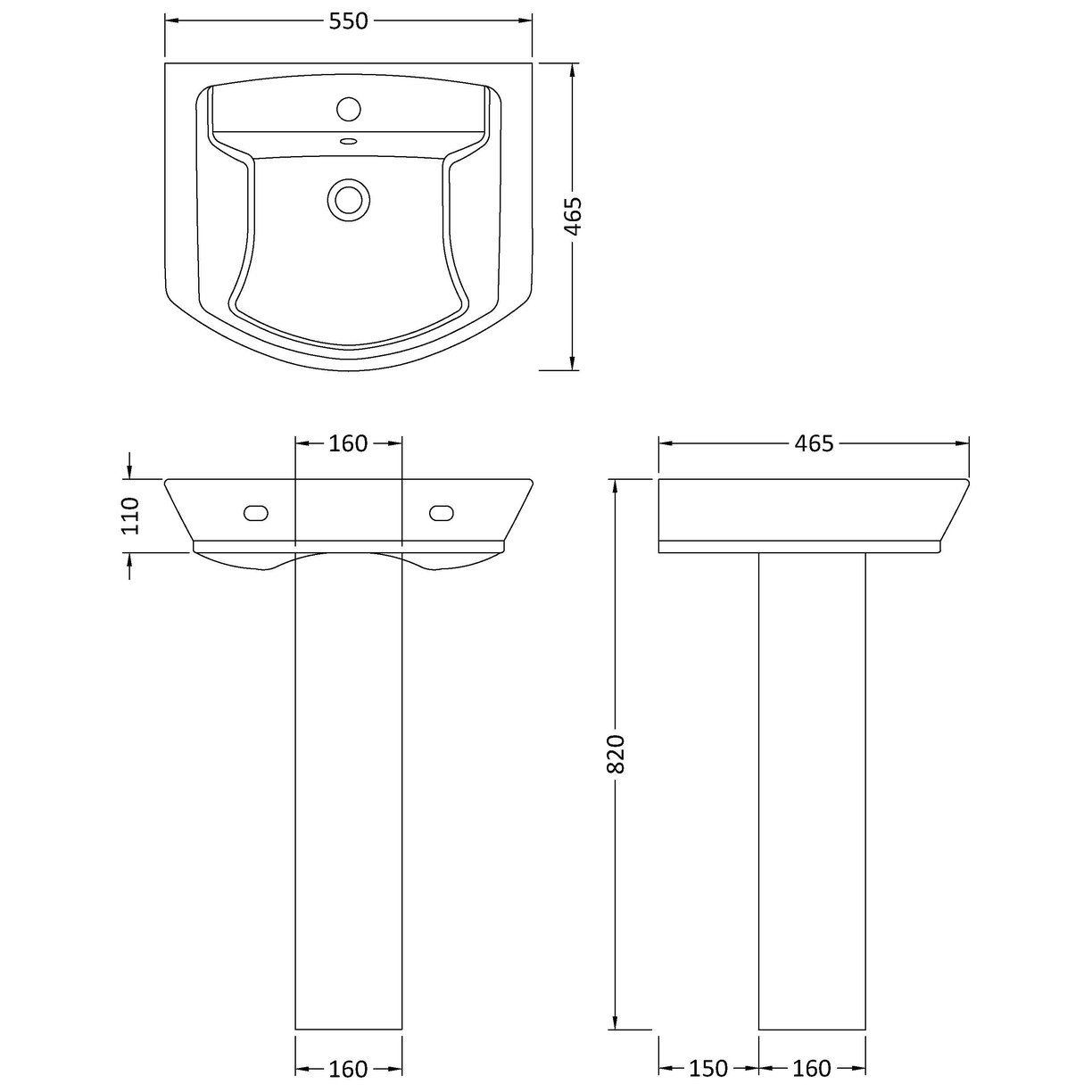 Maya 550Mm Basin & Pedestal - White