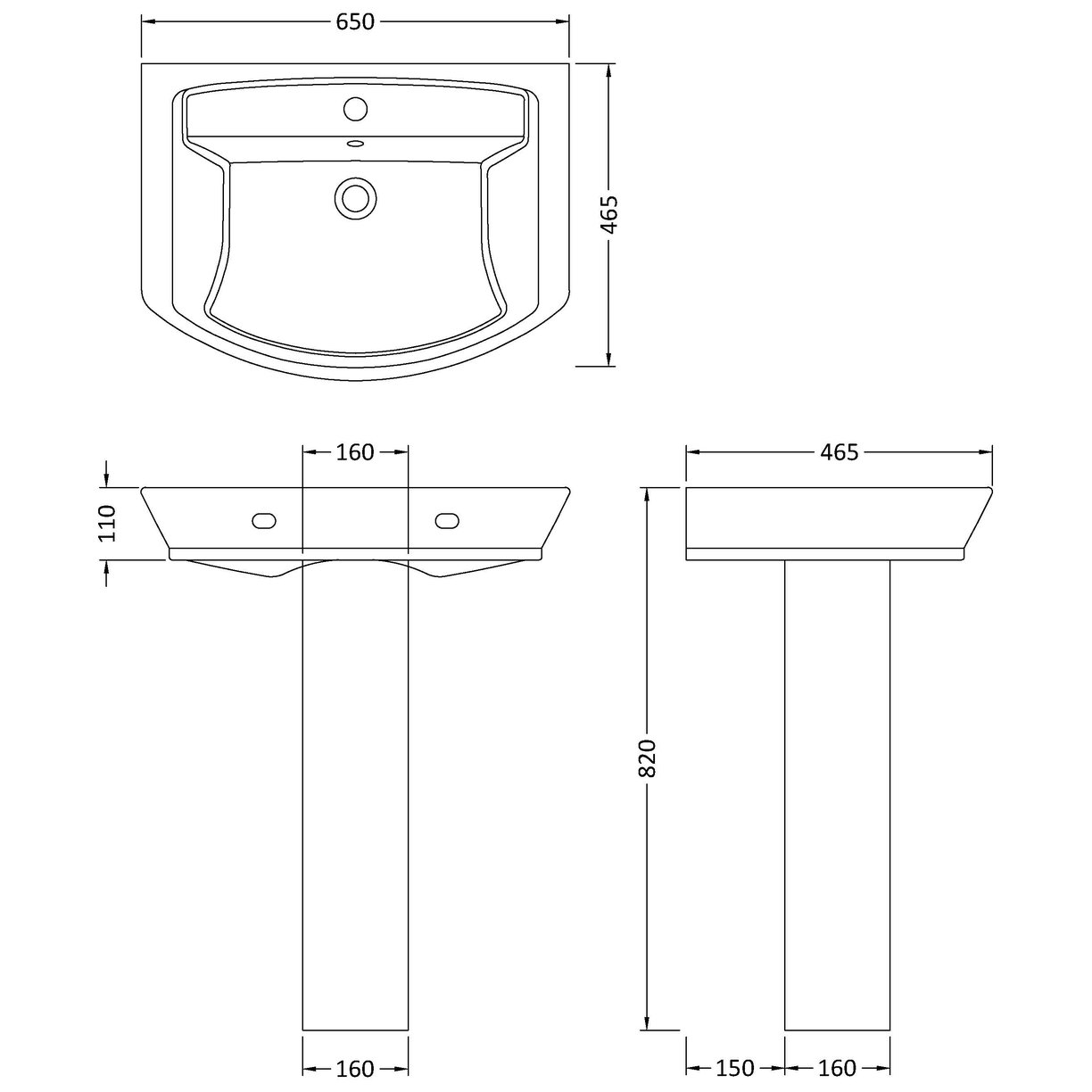 Maya 650Mm Basin & Pedestal - White