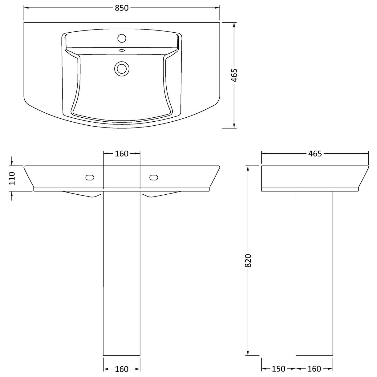 Maya 850Mm Basin & Pedestal - White