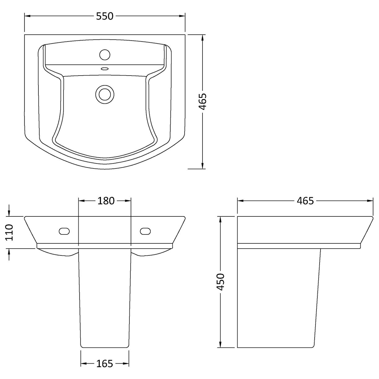 Maya 550Mm Basin & Semi Pedestal - White