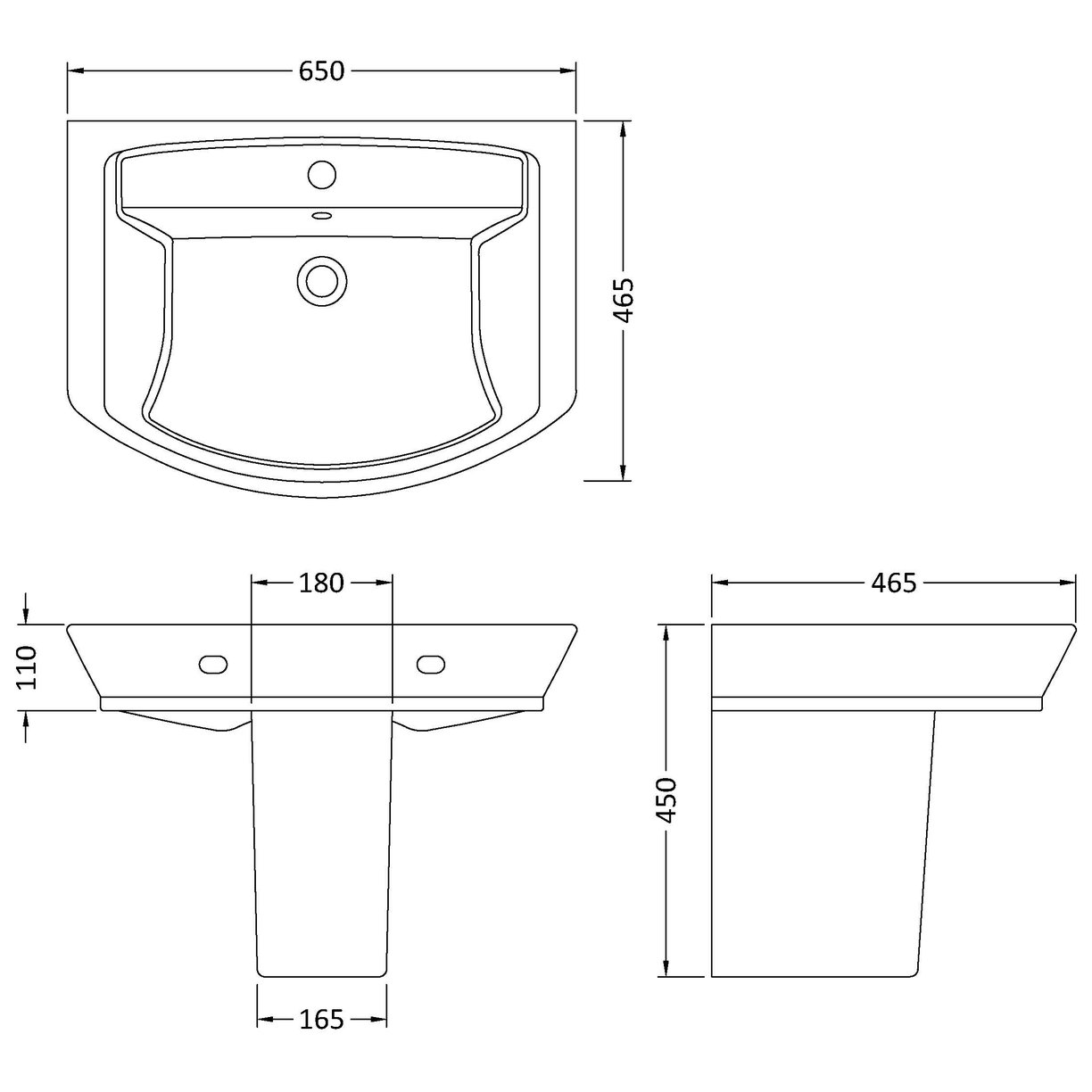 Maya 650Mm Basin & Semi Pedestal - White
