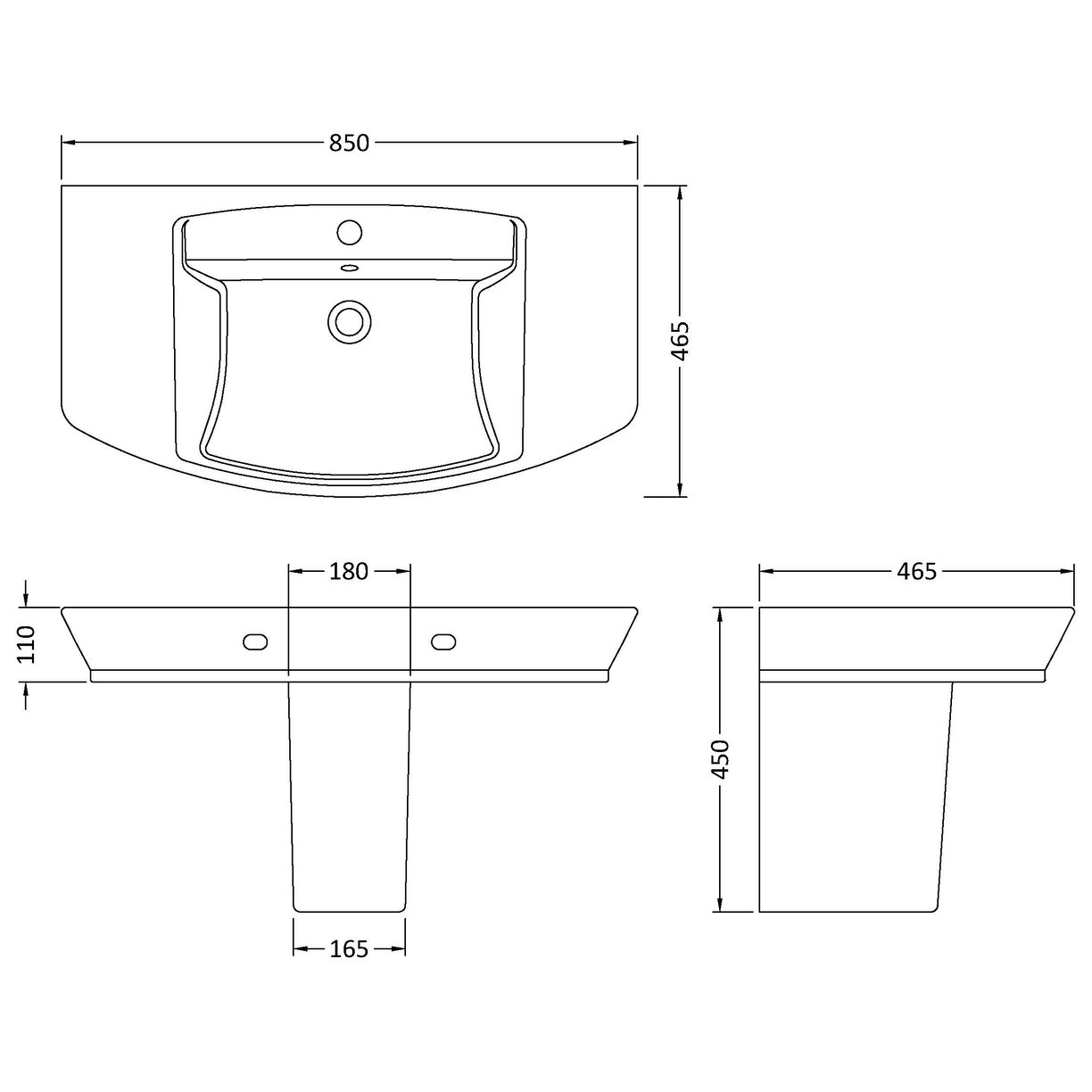 Maya 850Mm Basin & Semi Pedestal - White