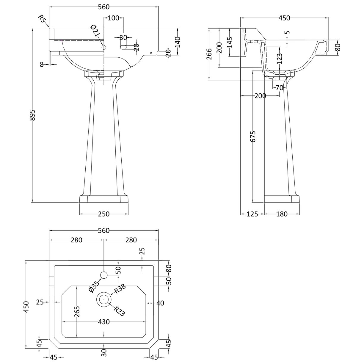 Richmond 560Mm 1 Th Basin & Pedestal - White
