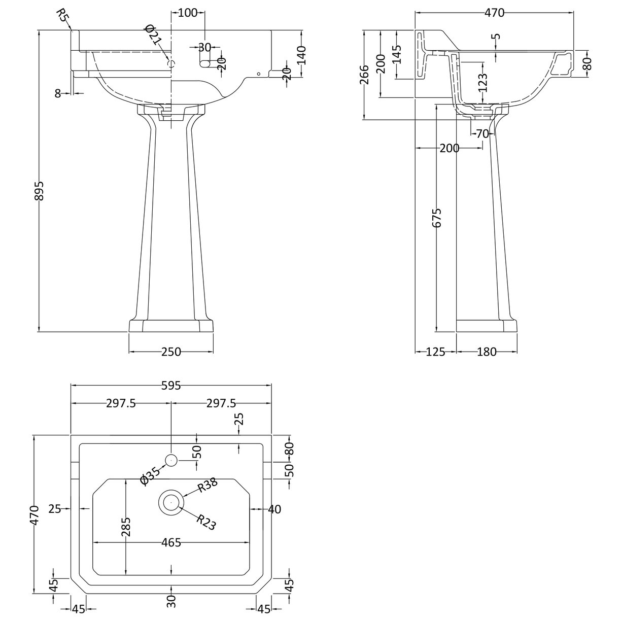 Richmond 600Mm 1 Th Basin & Pedestal - White