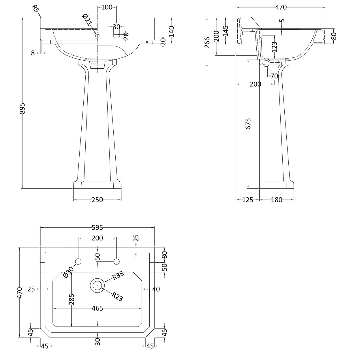 Richmond 600Mm 2 Th Basin & Pedestal - White