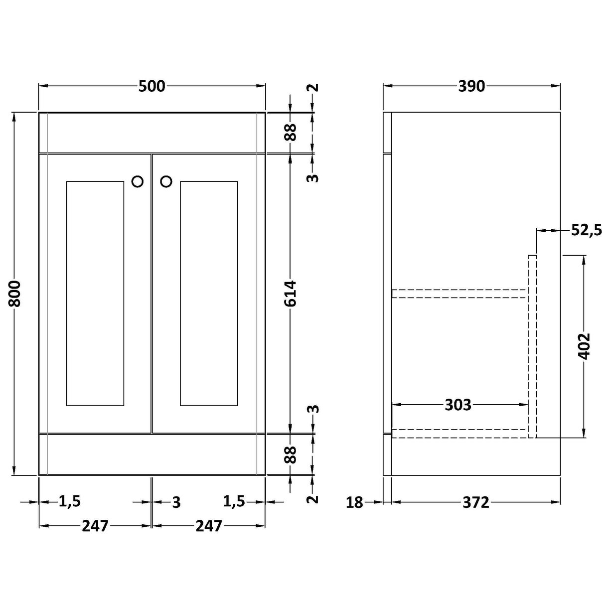 500mm F/S 2-Door Unit - Carrera Marble