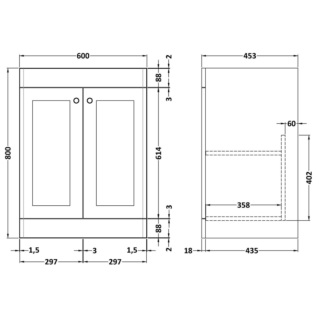 600mm F/S 2-Door Unit - Satin White