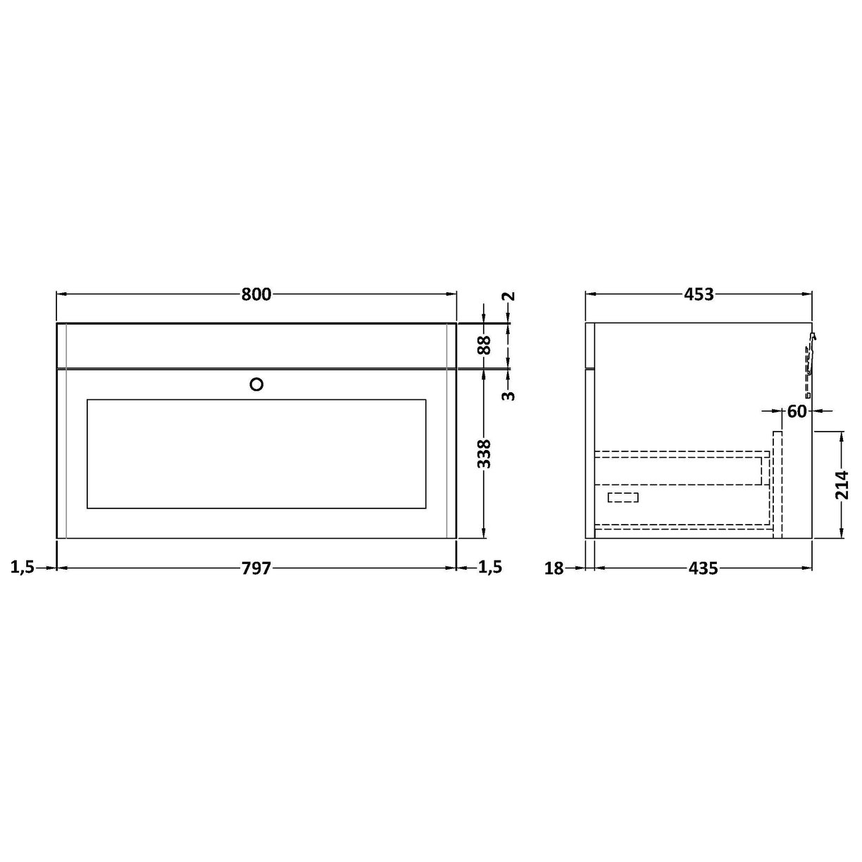800mm W/H 1-Drawer Unit - Satin Soft Black