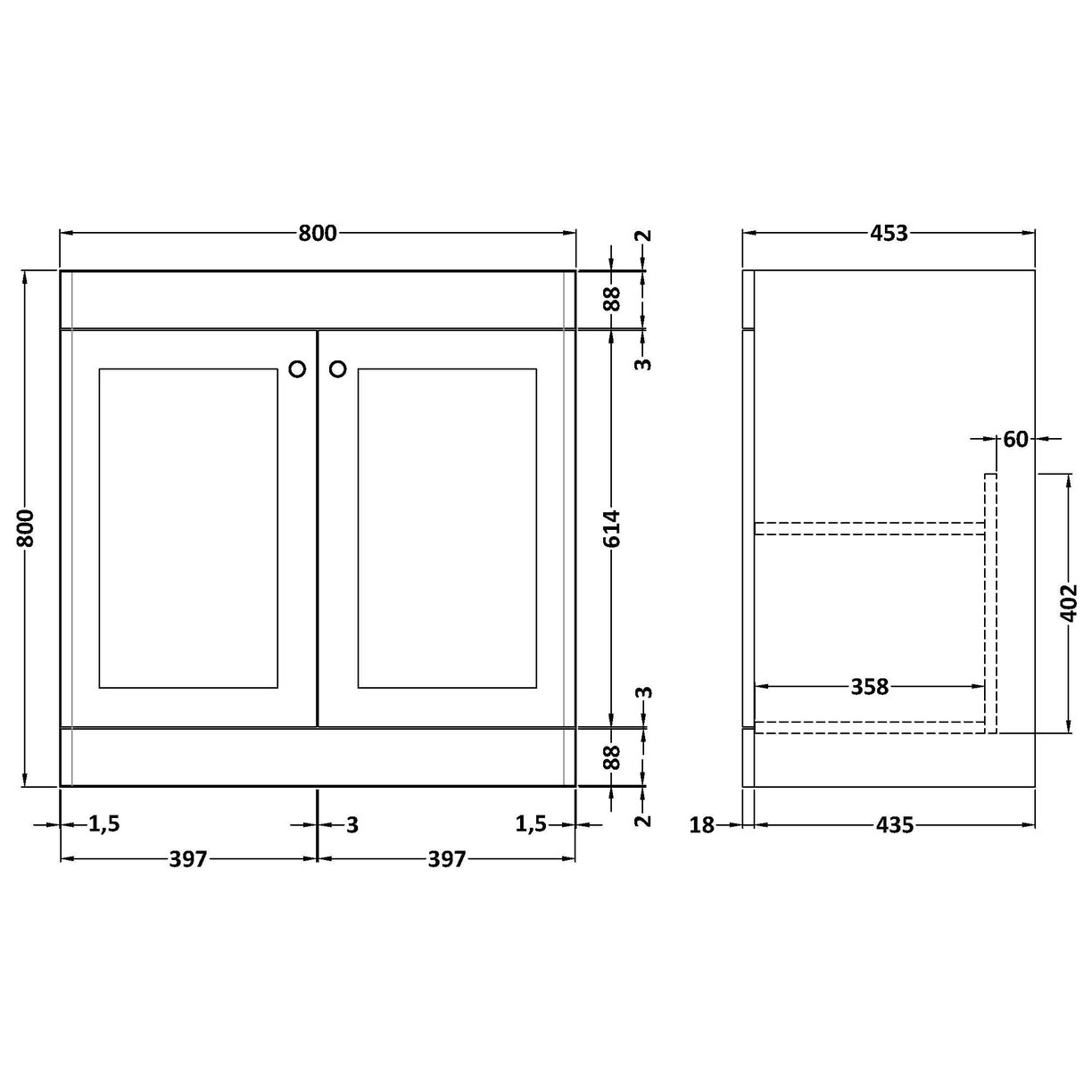 800mm F/S 2-Door Unit - Satin Grey
