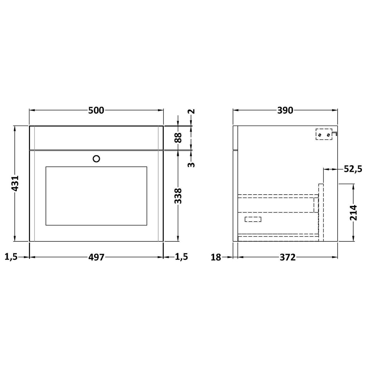 500mm W/H 1-Drawer Unit - Satin Grey
