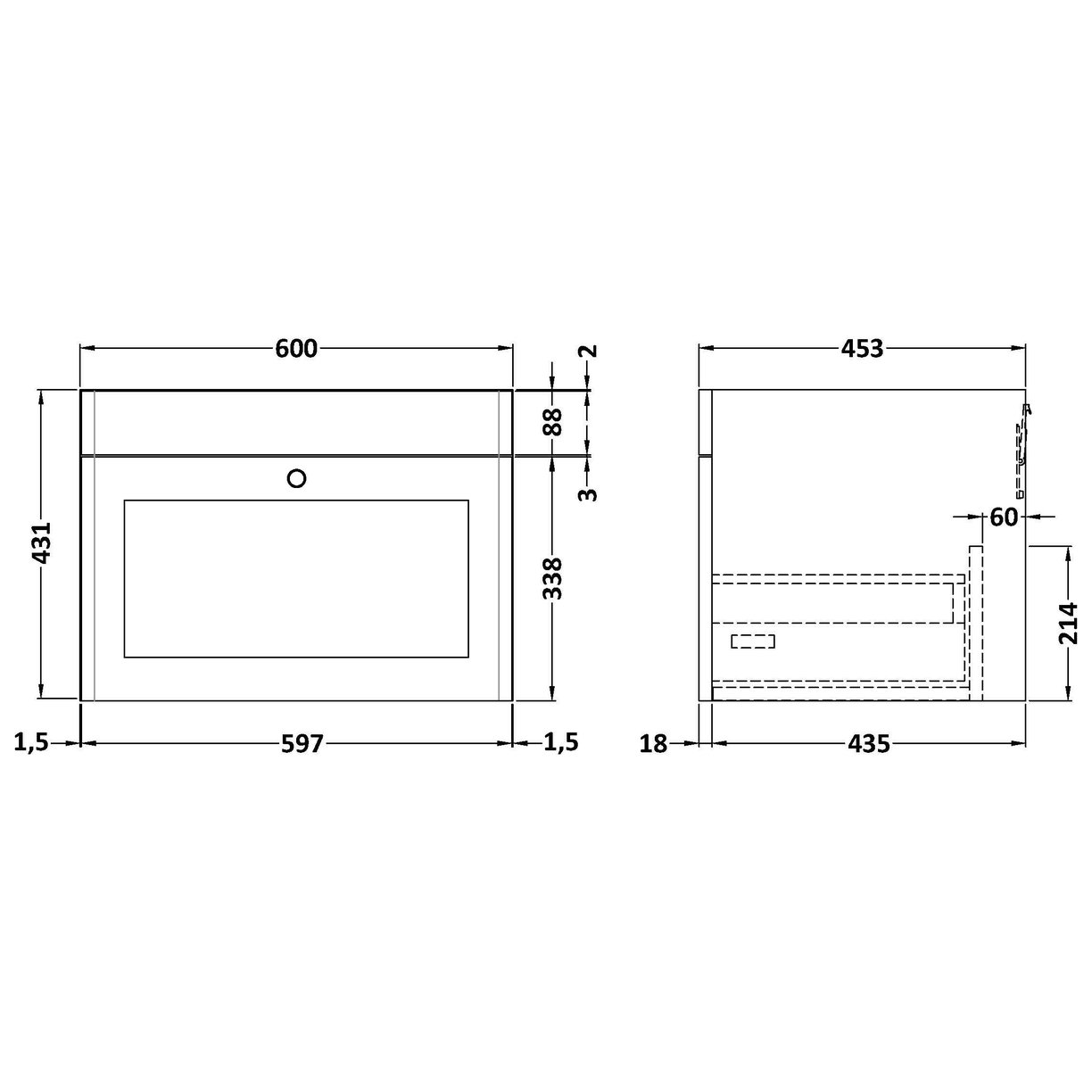 600mm W/H 1-Drawer Unit - Satin Green