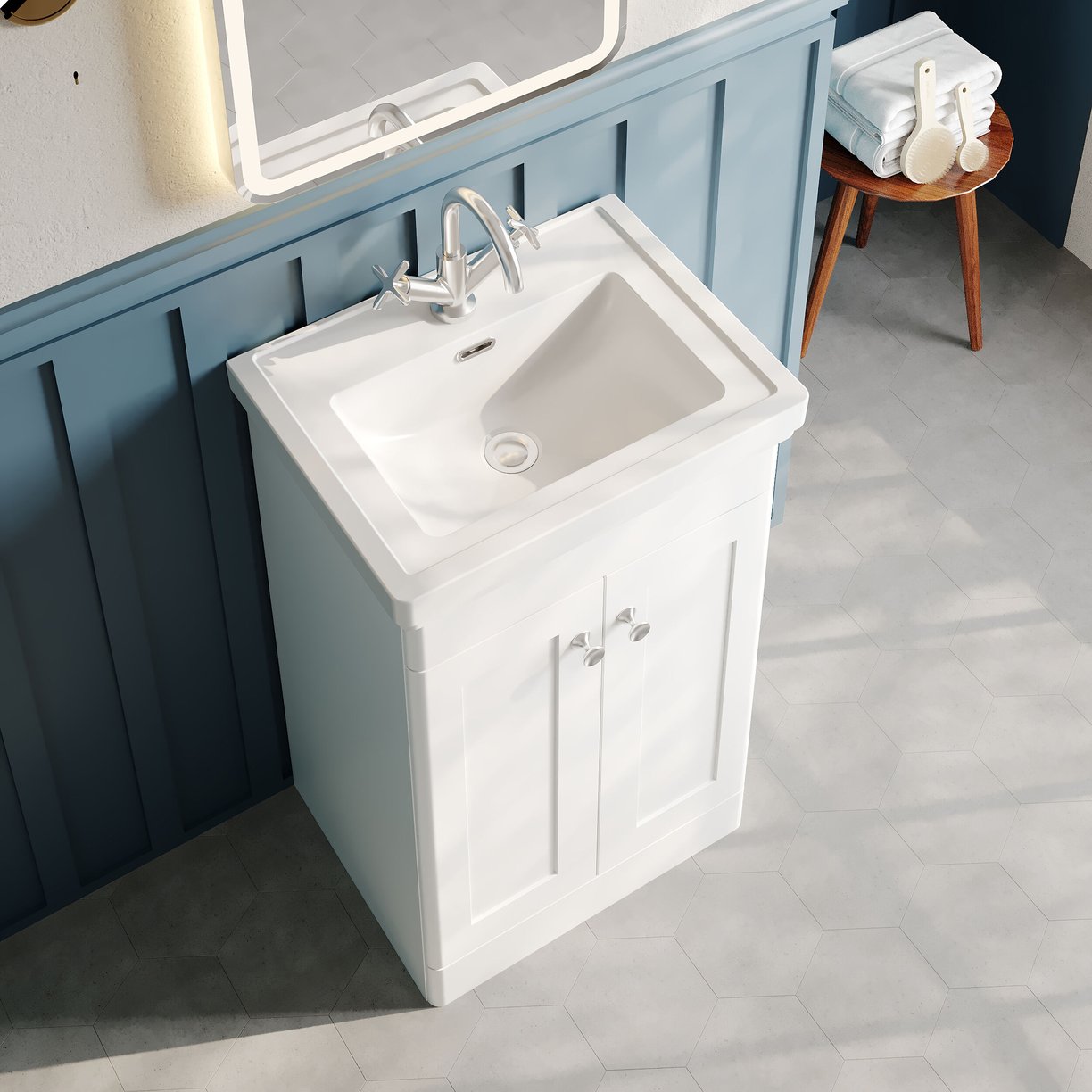 500mm F/S 2-Door Unit & Basin 1TH - Satin White