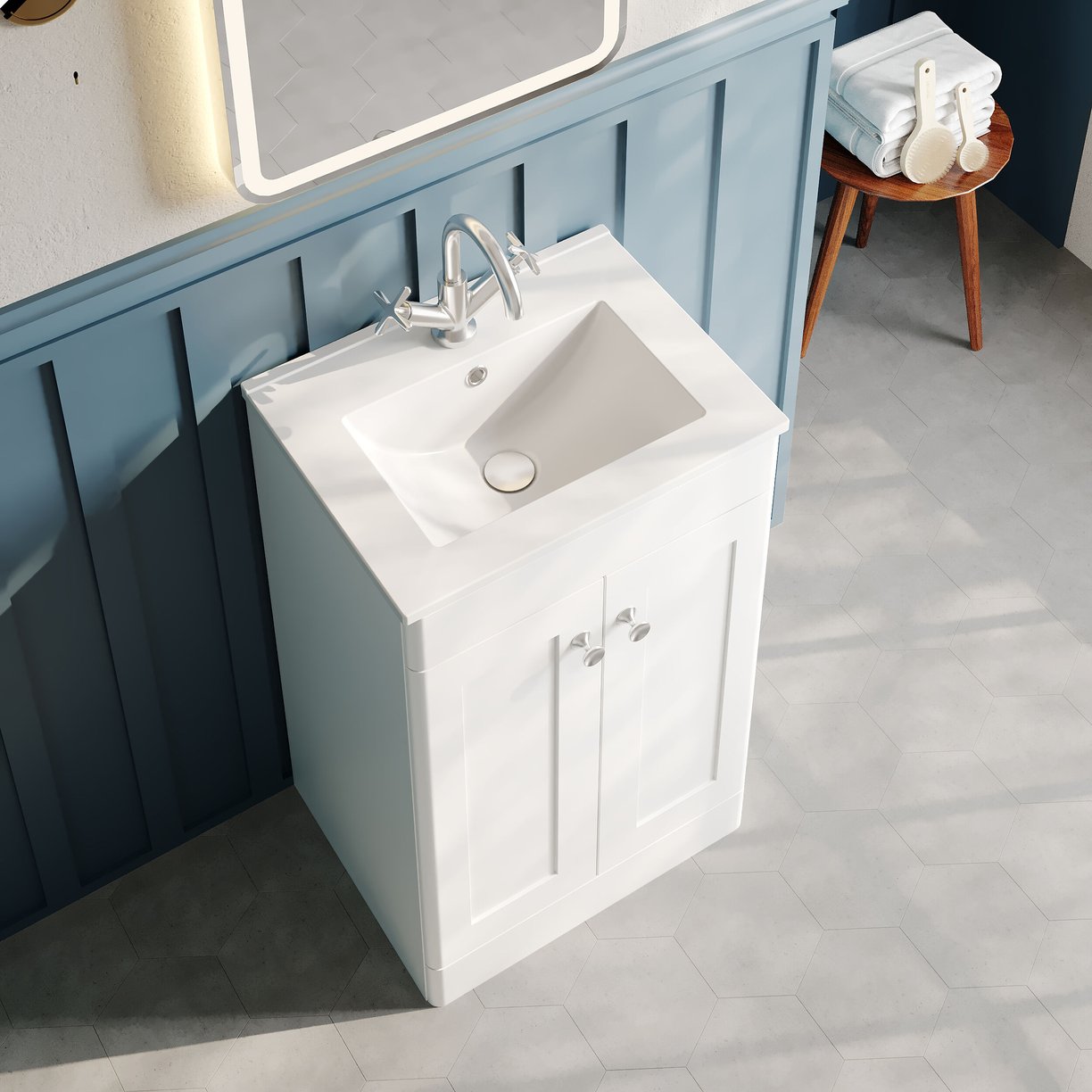 500mm F/S 2-Door Unit & Minimalist Basin - Satin White