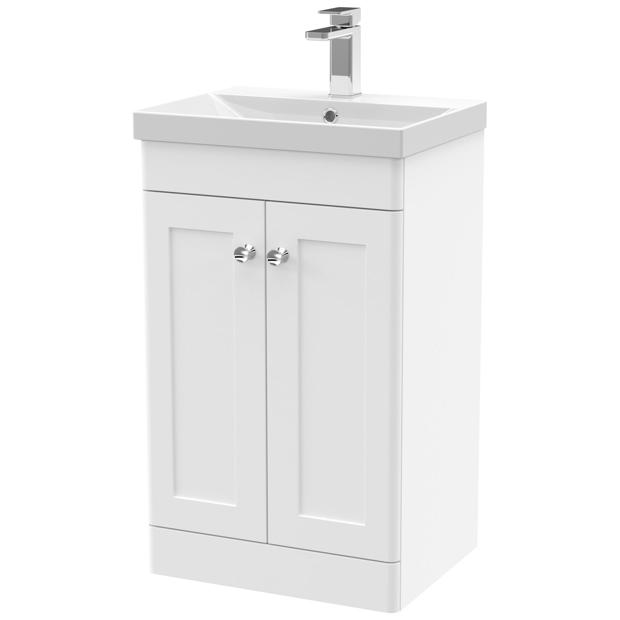 500mm F/S 2-Door Unit & Mid-Edged Basin - Satin White