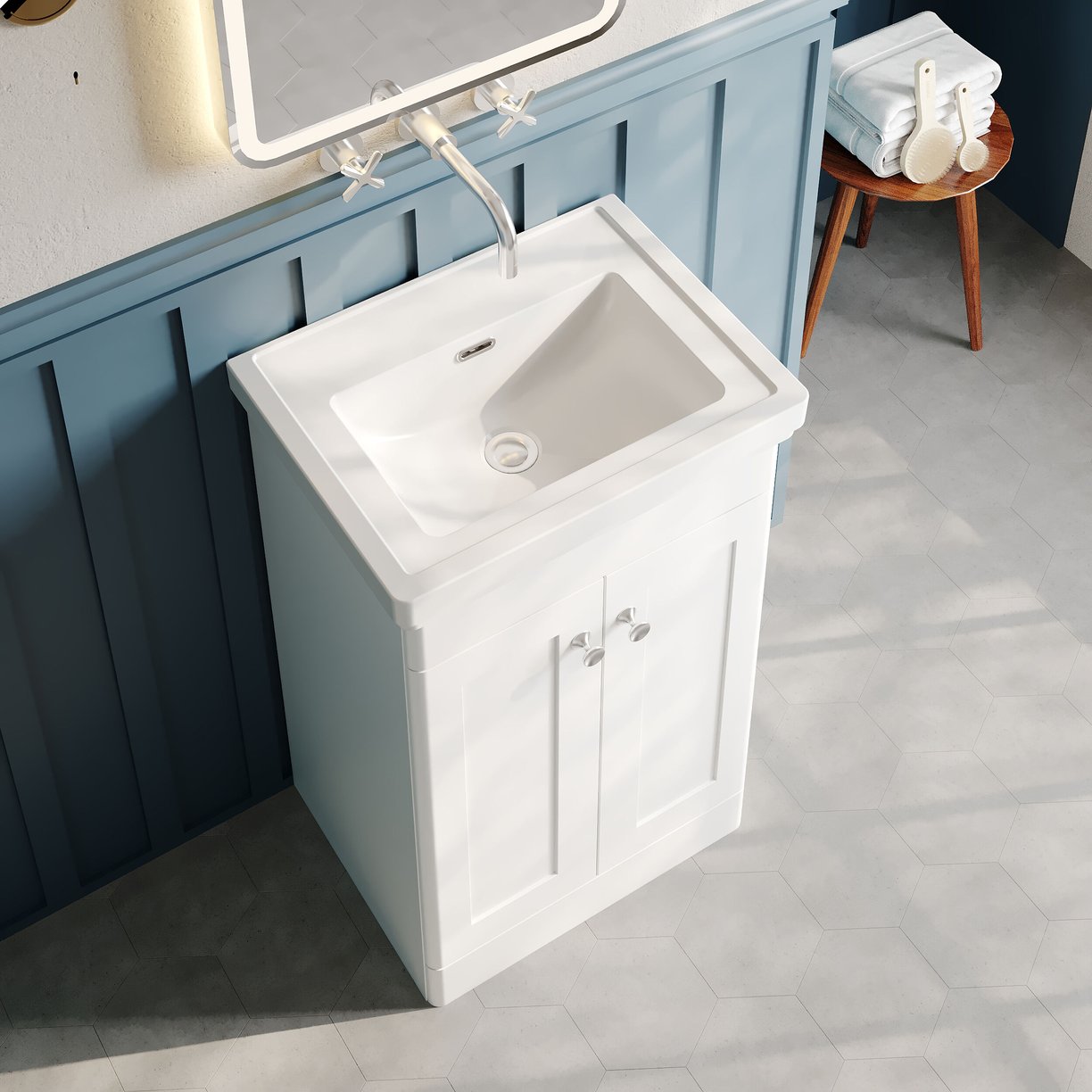 500mm F/S 2-Door Unit & Basin 0TH - Satin White