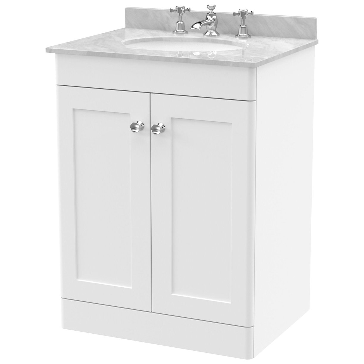 600mm F/S 2-Door Unit & Marble Top 3TH - Satin White