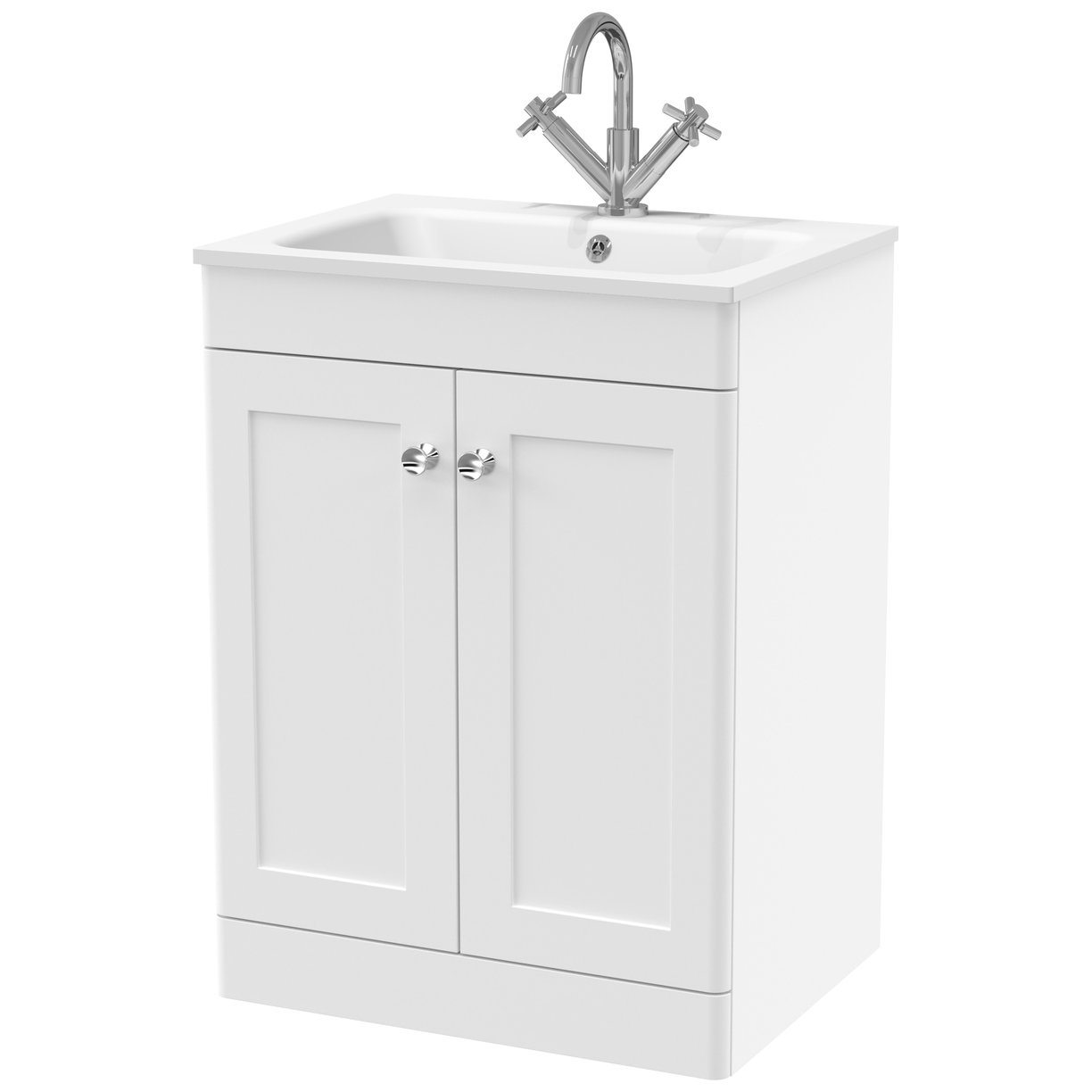 600mm Floor Standing 2-Door Unit & Stone Basin 1TH