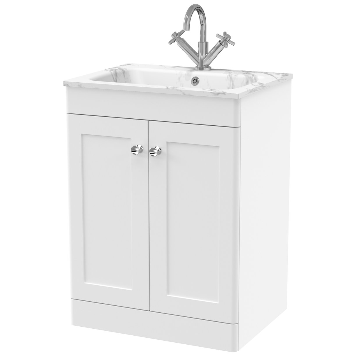 600mm Floor Standing 2-Door Unit & Stone Basin 1TH