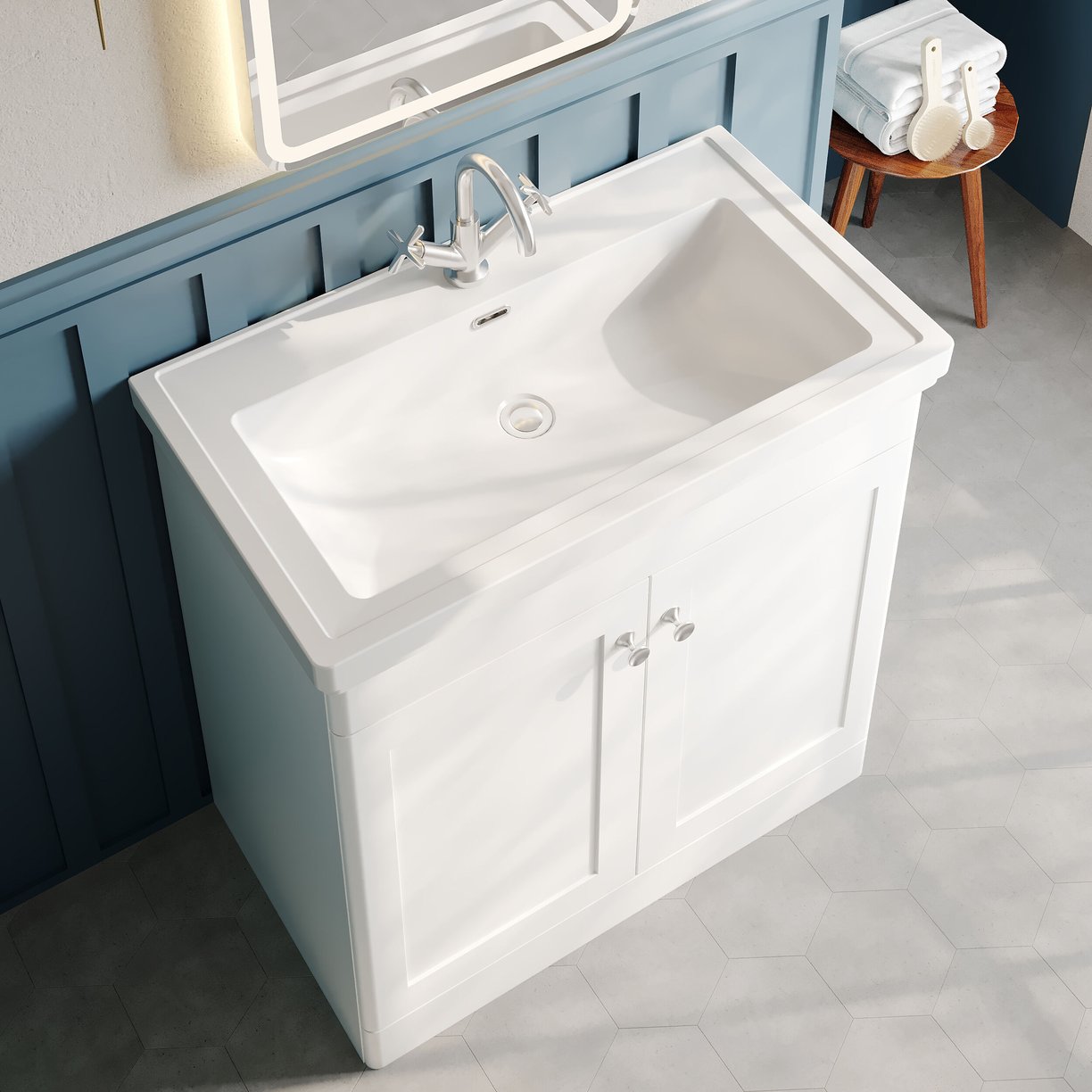 800mm F/S 2-Door Unit & Basin 1TH - Satin White