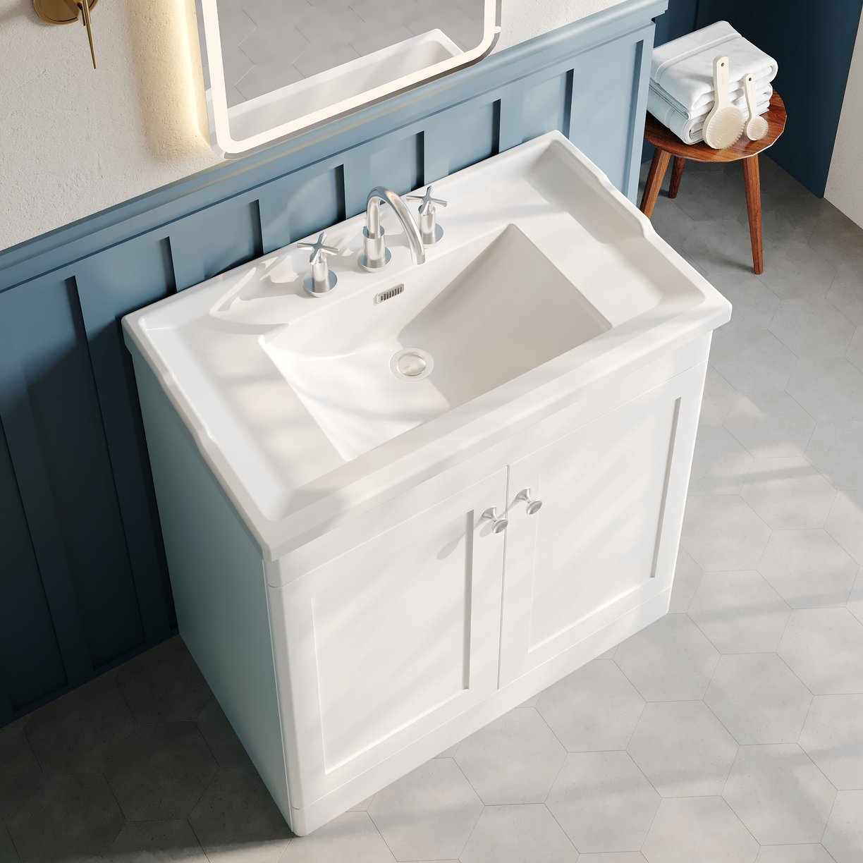 800mm F/S 2-Door Unit & Basin 3TH - Satin White