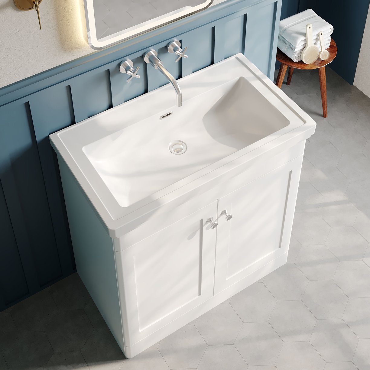 800mm F/S 2-Door Unit & Basin 0TH - Satin White