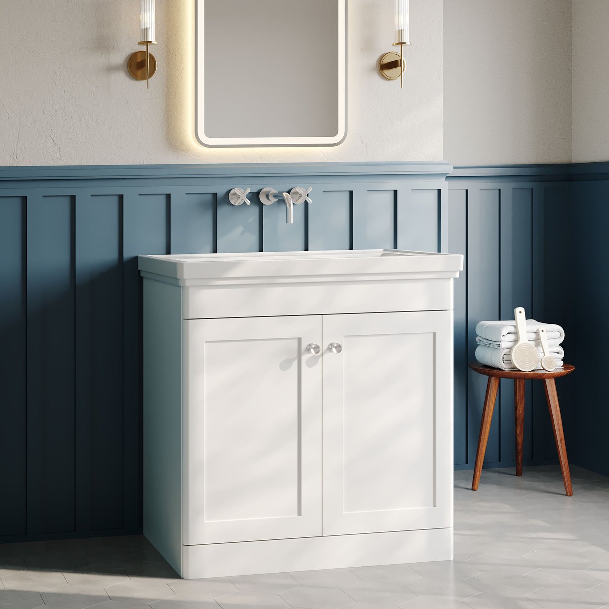 800mm F/S 2-Door Unit & Basin 0TH - Satin White