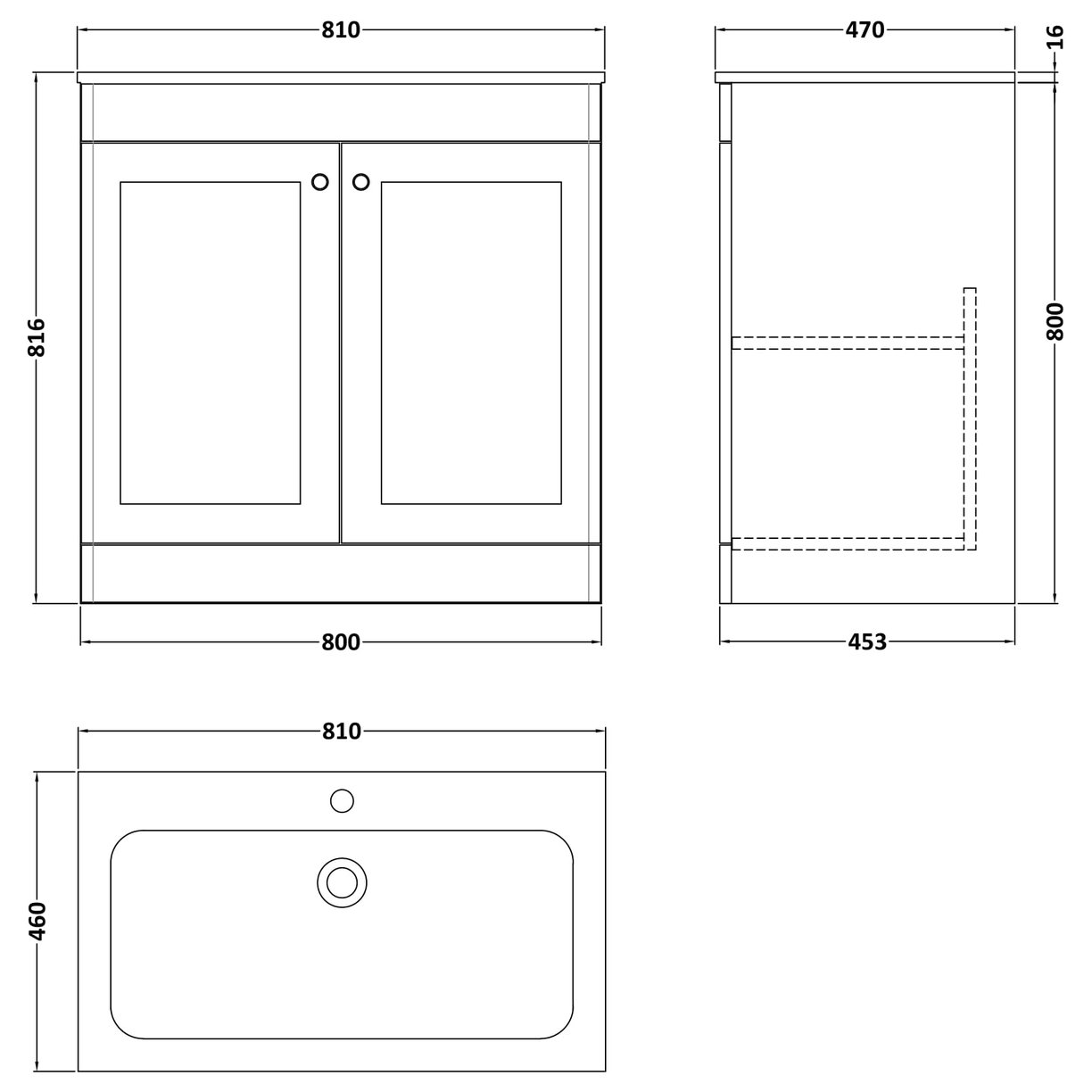 800mm Floor Standing 2-Door  Unit & Stone Basin 1TH