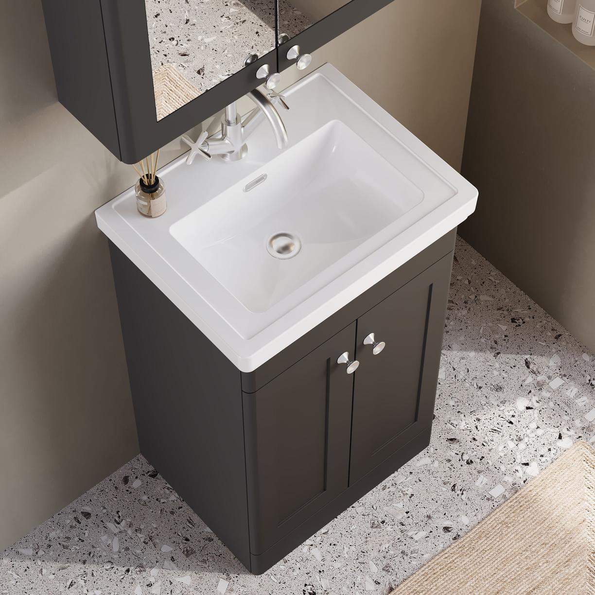 500mm F/S 2-Door Unit & Basin 1TH - Satin Soft Black