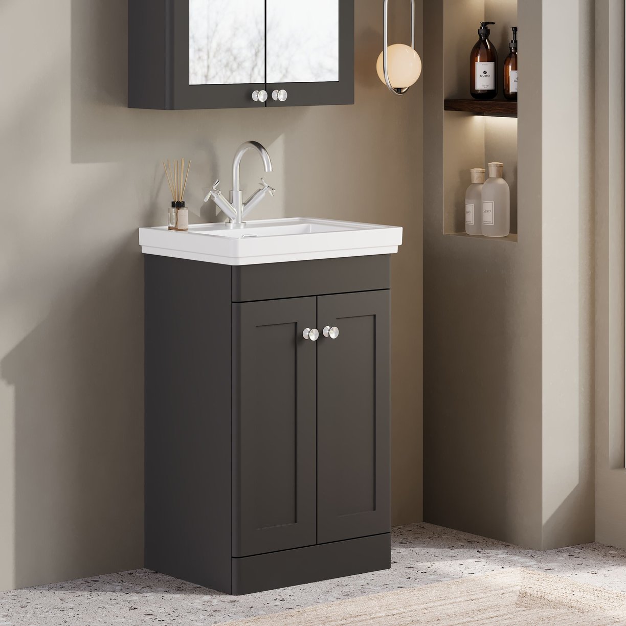 500mm F/S 2-Door Unit & Basin 1TH - Satin Soft Black