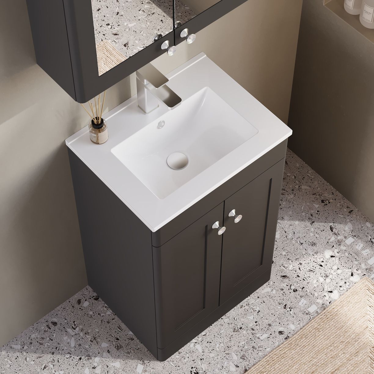 500mm F/S 2-Door Unit & Minimalist Basin - Satin Soft Black