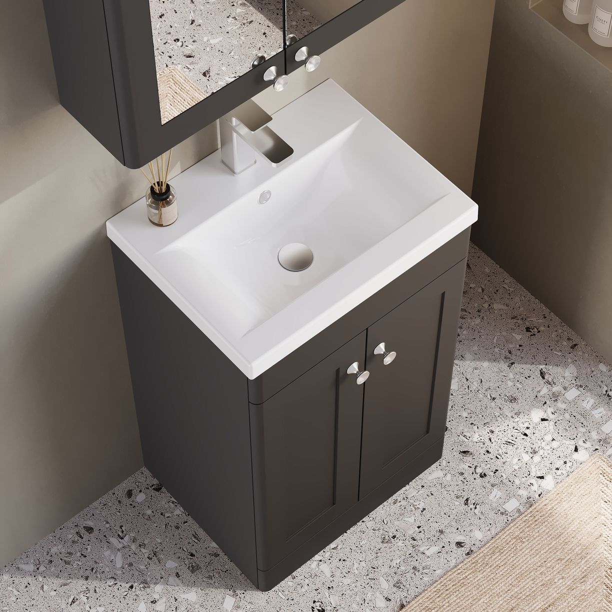 500mm F/S 2-Door Unit & Mid-Edged Basin - Satin Soft Black