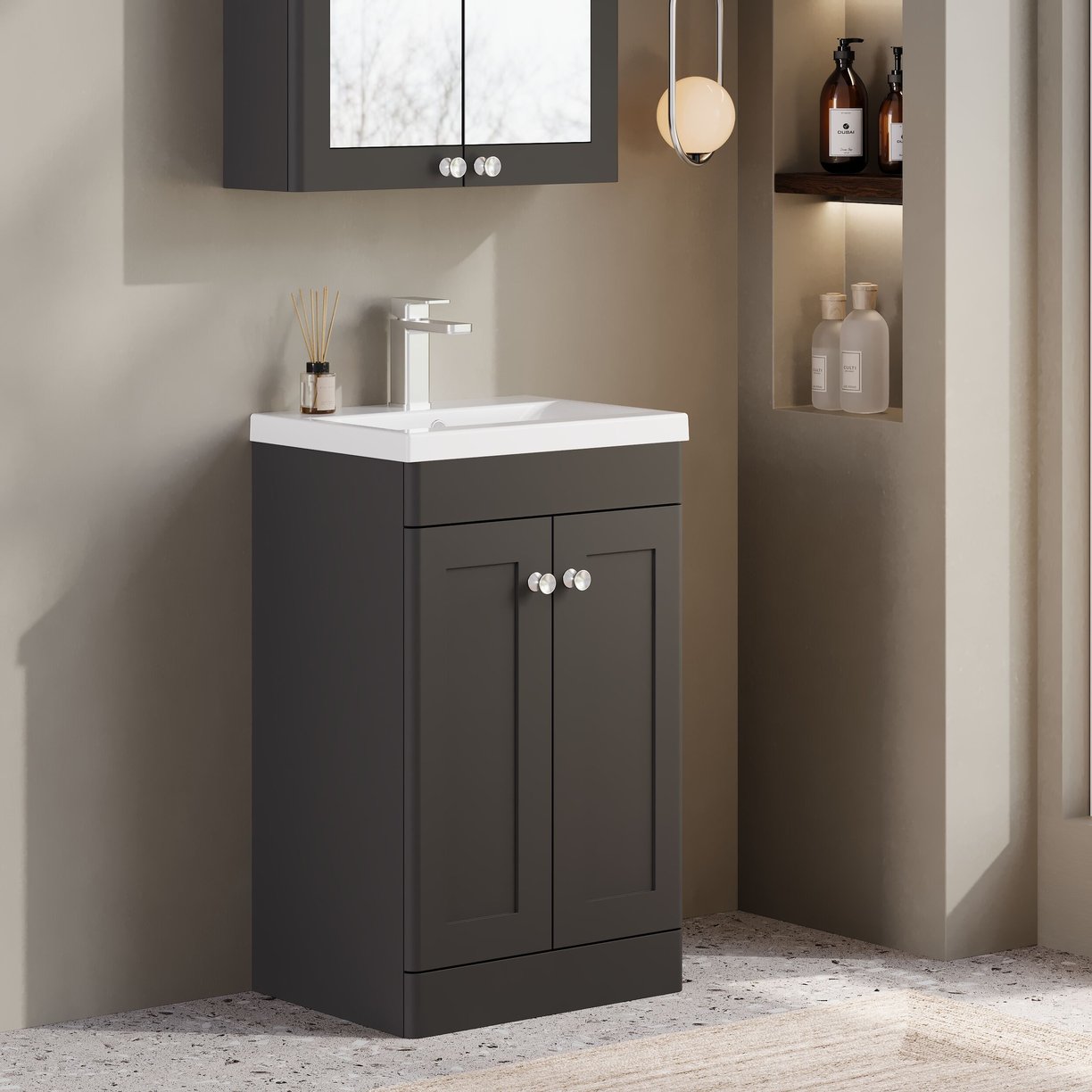 500mm F/S 2-Door Unit & Mid-Edged Basin - Satin Soft Black