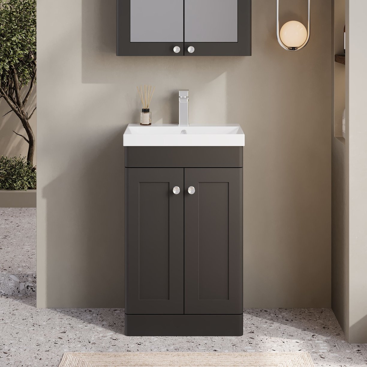 500mm F/S 2-Door Unit & Mid-Edged Basin - Satin Soft Black
