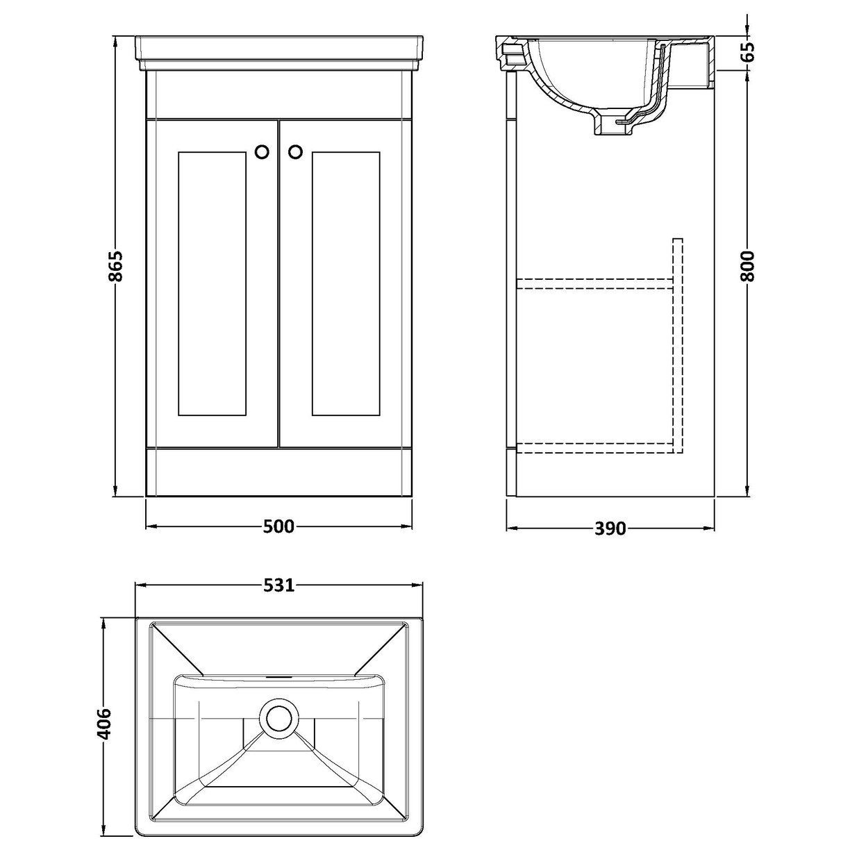 500 F/S 2-Door Unit & Basin 0TH
