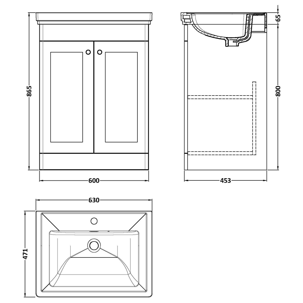 600 F/S 2-Door Unit & Basin 1TH