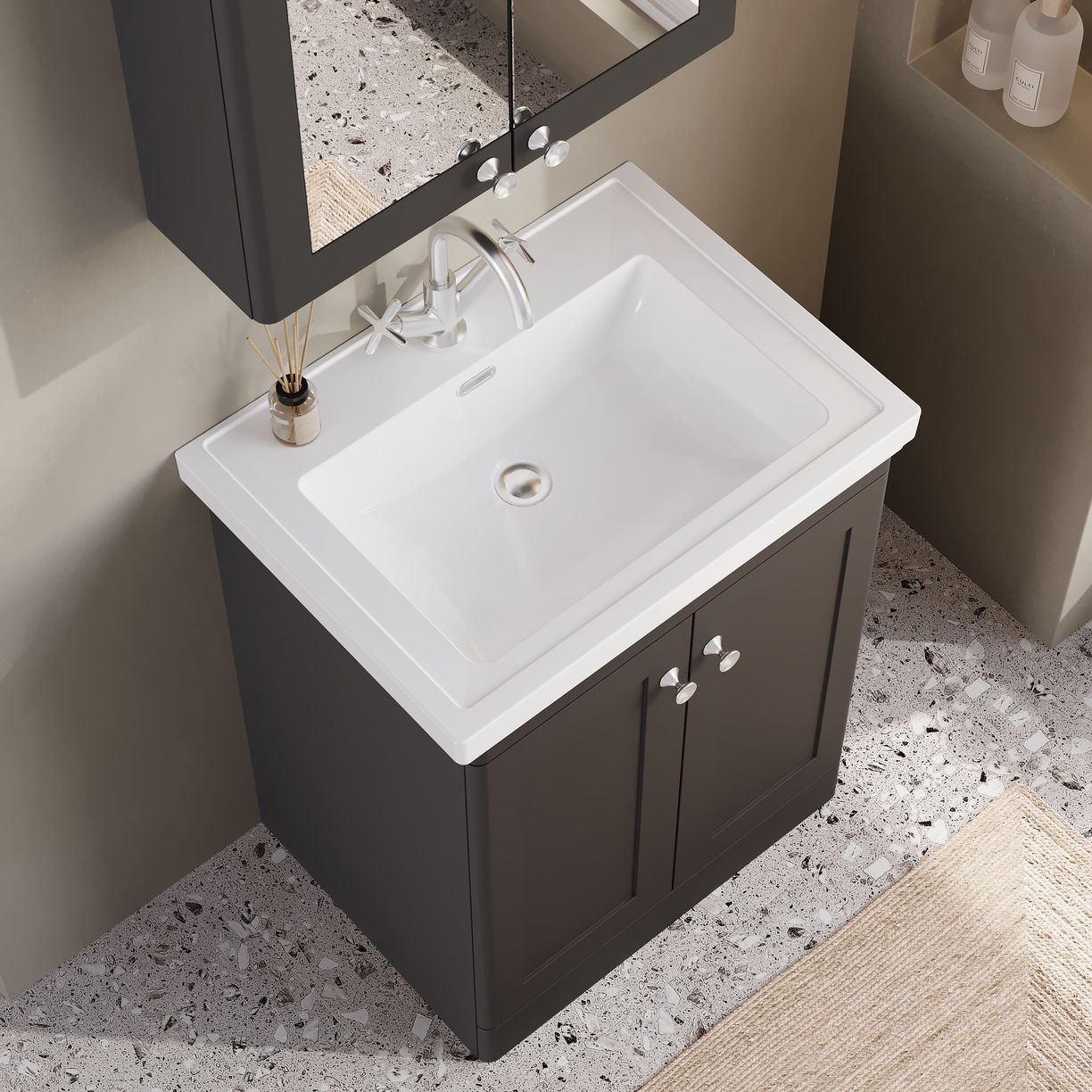 600mm F/S 2-Door Unit & Basin 1TH - Satin Soft Black