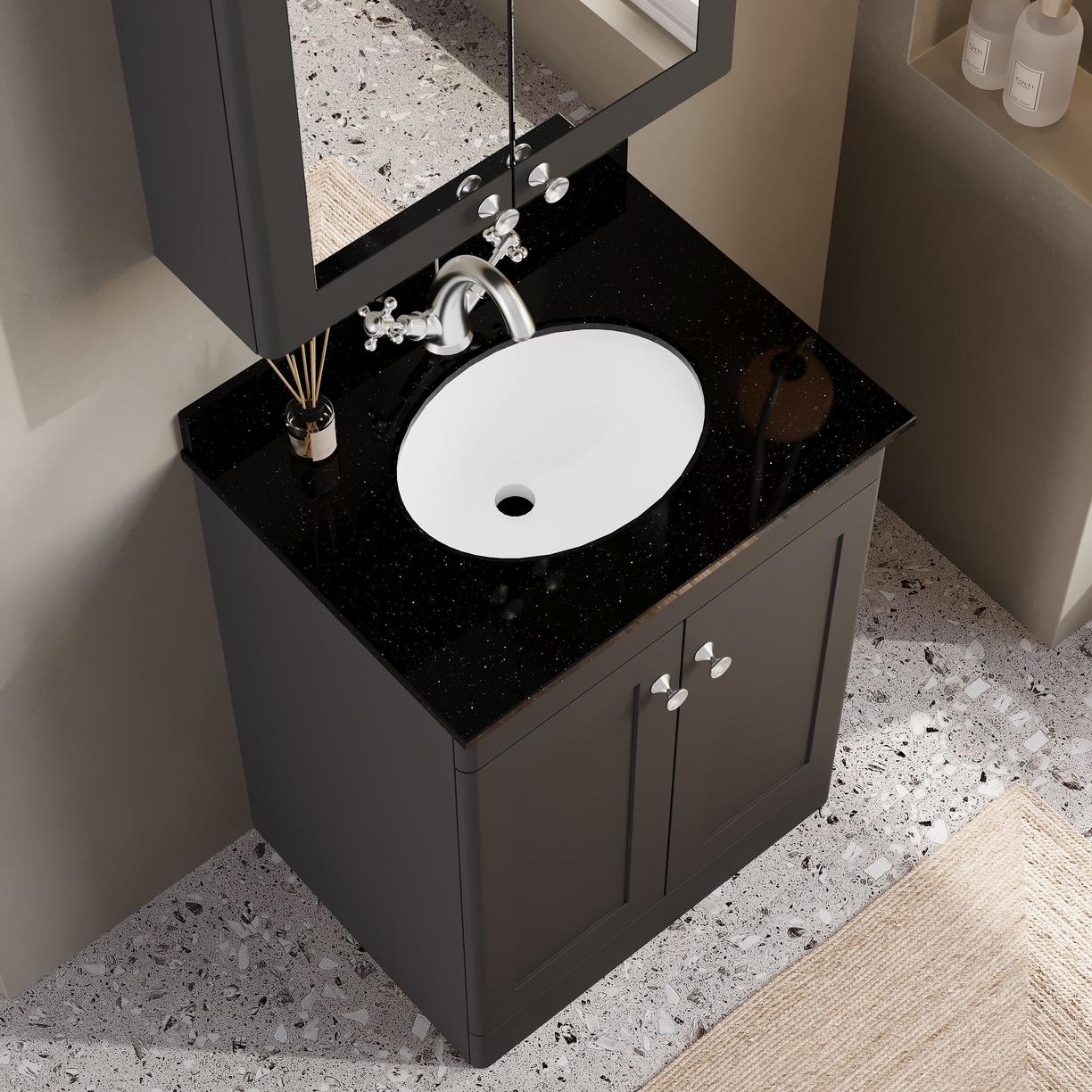 600mm F/S 2-Door Unit & Marble Top 1TH - Satin Soft Black