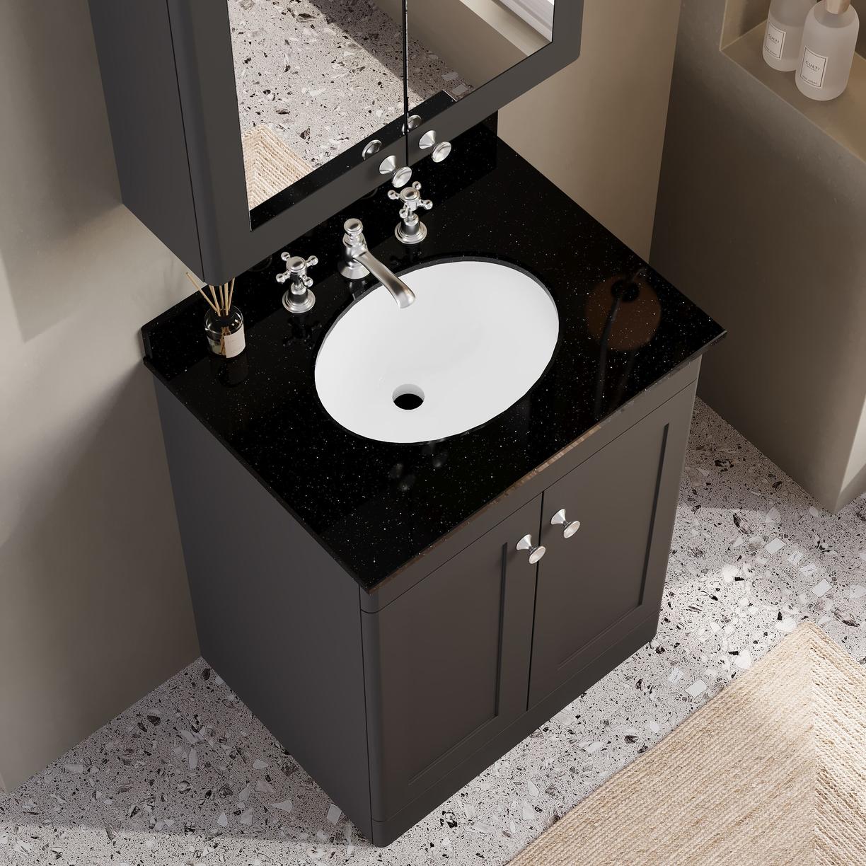 600mm F/S 2-Door Unit & Marble Top 3TH - Satin Soft Black