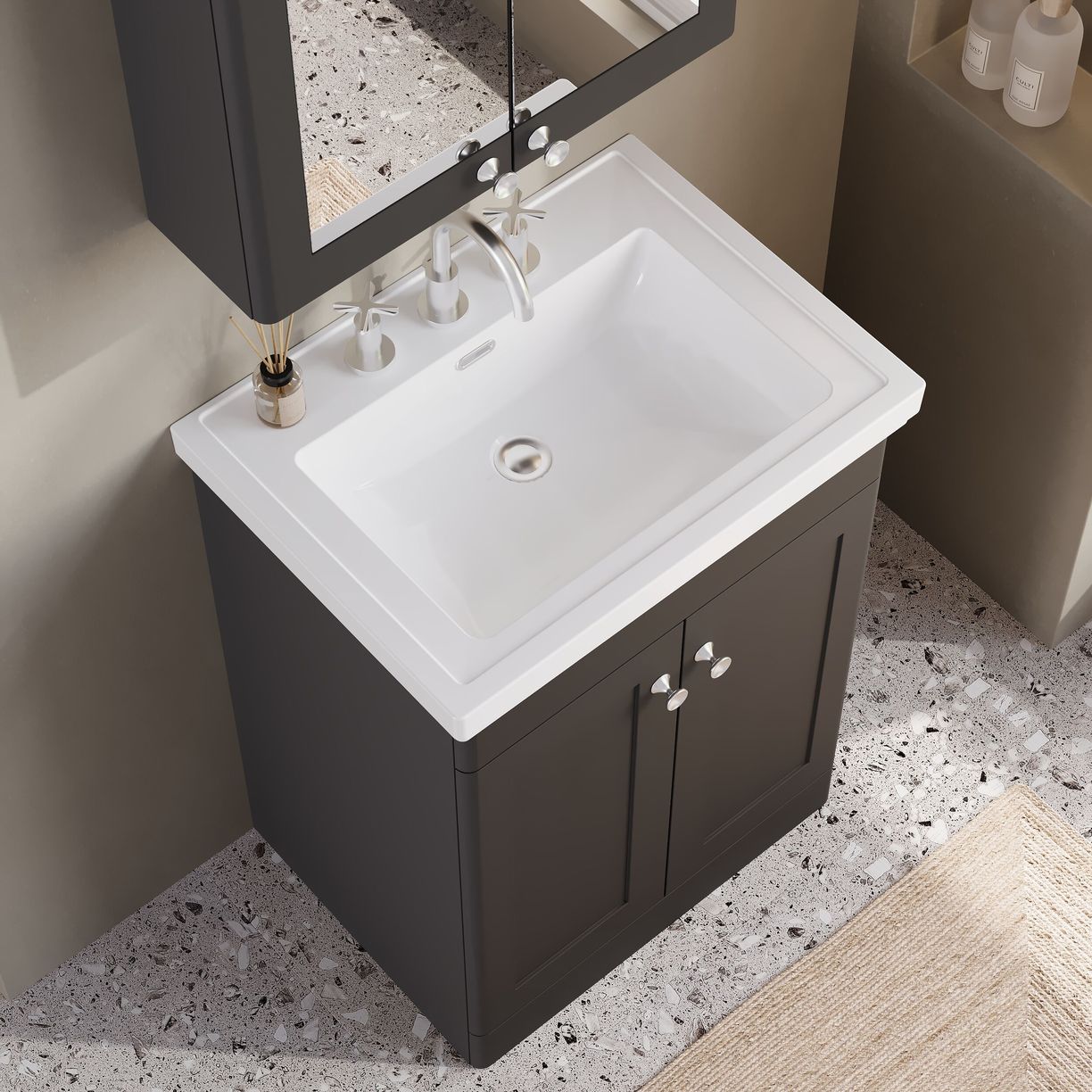 600mm F/S 2-Door Unit & Basin 3TH - Satin Soft Black