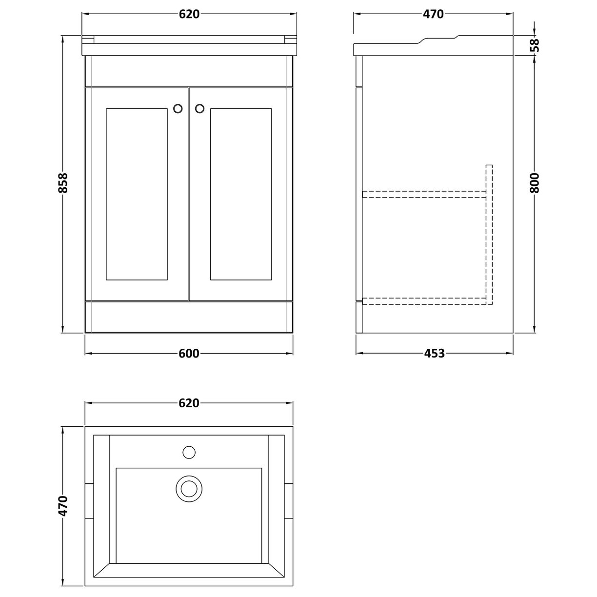 600 F/S 2-Door Unit & Basin 1TH