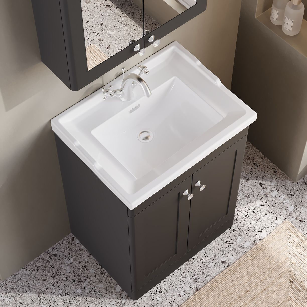 600mm F/S 2-Door Unit & Basin 1TH - Satin Soft Black