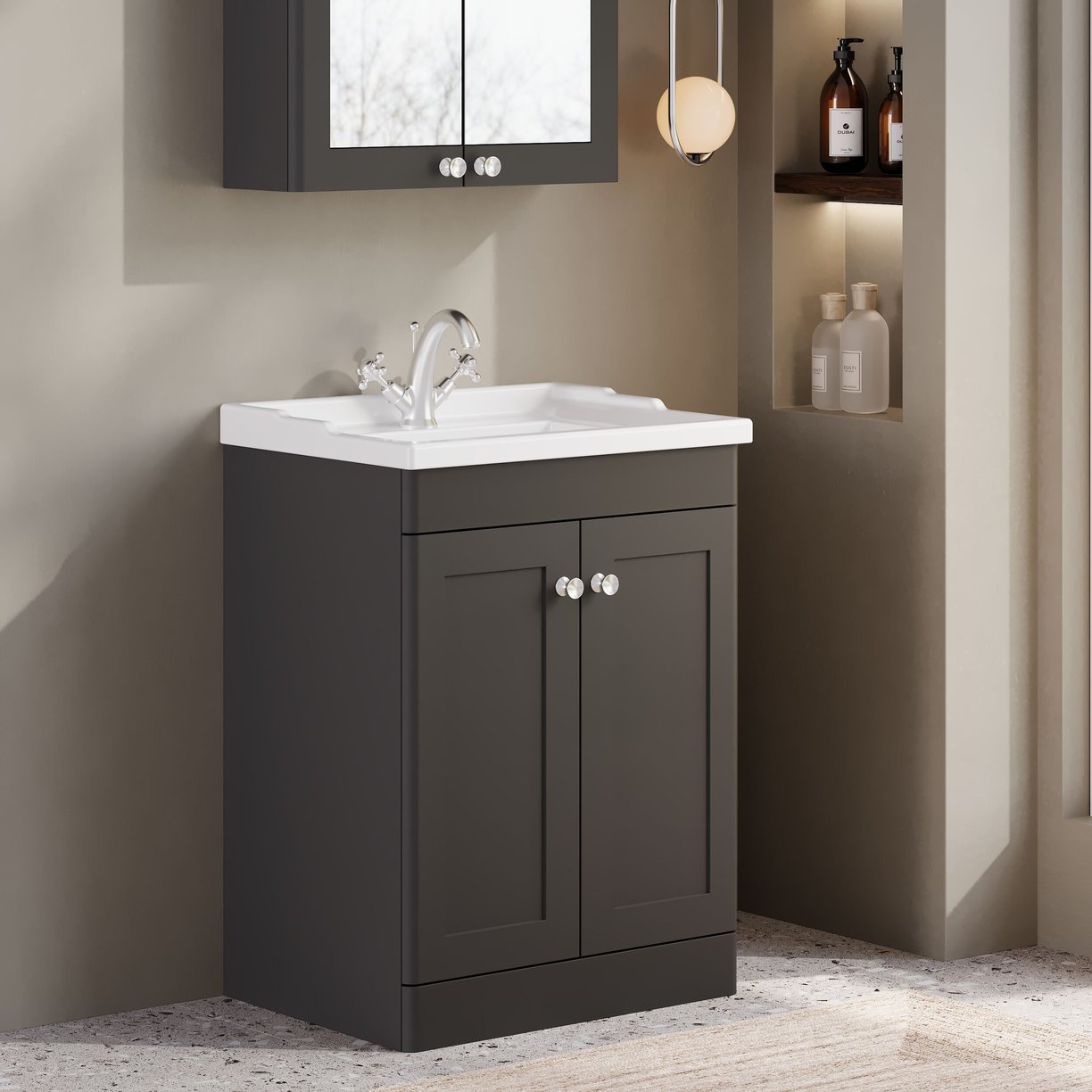 600mm F/S 2-Door Unit & Basin 1TH - Satin Soft Black
